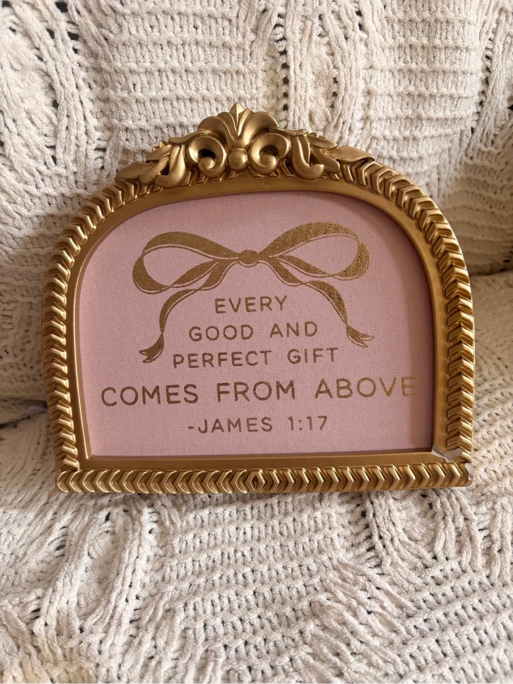 Gold Framed Pink Inspirational Sign - Every Good and Perfect Gift